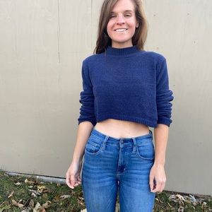 Wild Fable Navy Blue Mock Crop Sweater Chenille